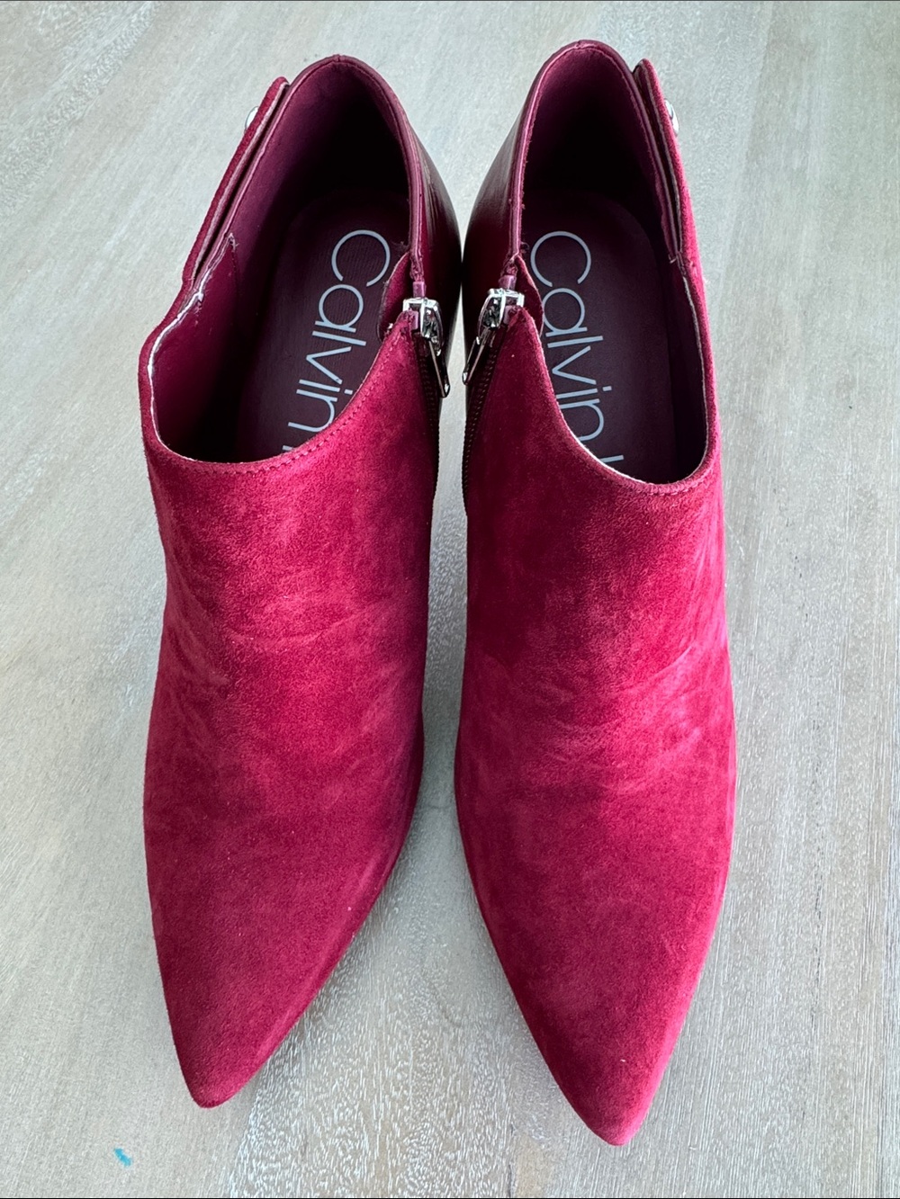 Calvin Klein Women's Red Suede Pointed Toe Ankle Booties
